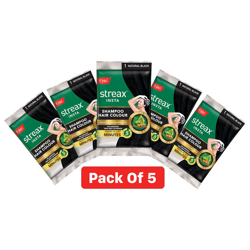 Streax Insta Shampoo Hair Colour Natural Black (Pack of 5), 125ml Buy at Indicrest Image 2