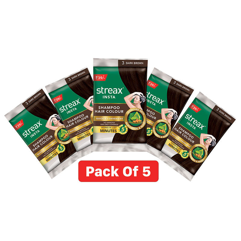 Streax Insta Shampoo Hair Colour Dark Brown - Pack Of 5, 125ml Buy at Indicrest Image 2