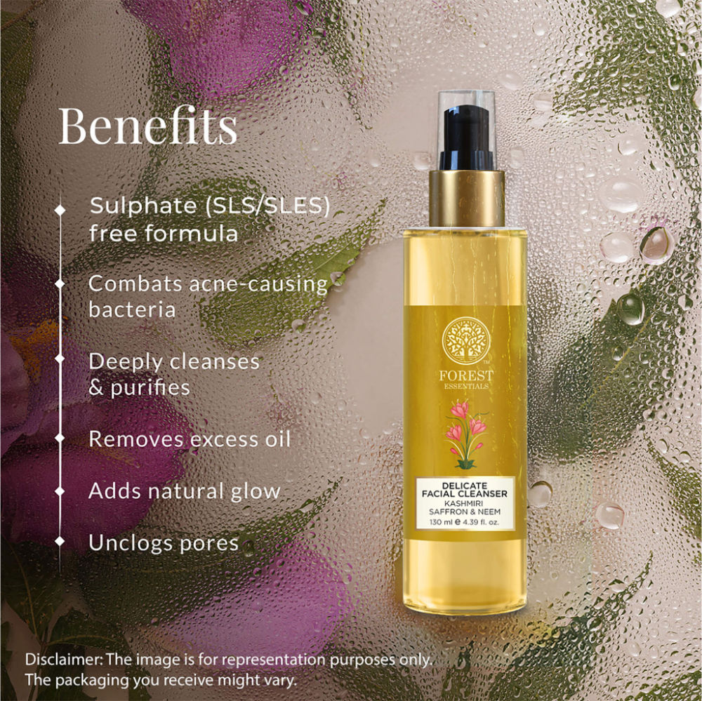 Forest Essentials Delicate Facial Cleanser with Saffron & Neem - Ayurvedic Face Wash For Oily Skin, 130ml