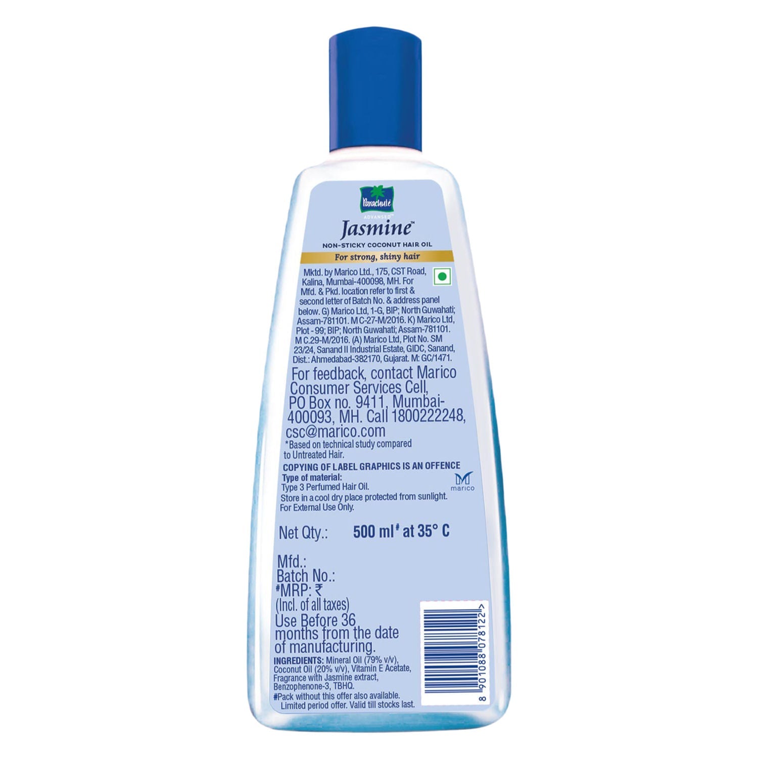 Parachute Advansed Jasmine Coconut Hair Oil, Vitamin E for Healthy Shiny Hair, Non-sticky, 500ml Buy at Indicrest Image 10