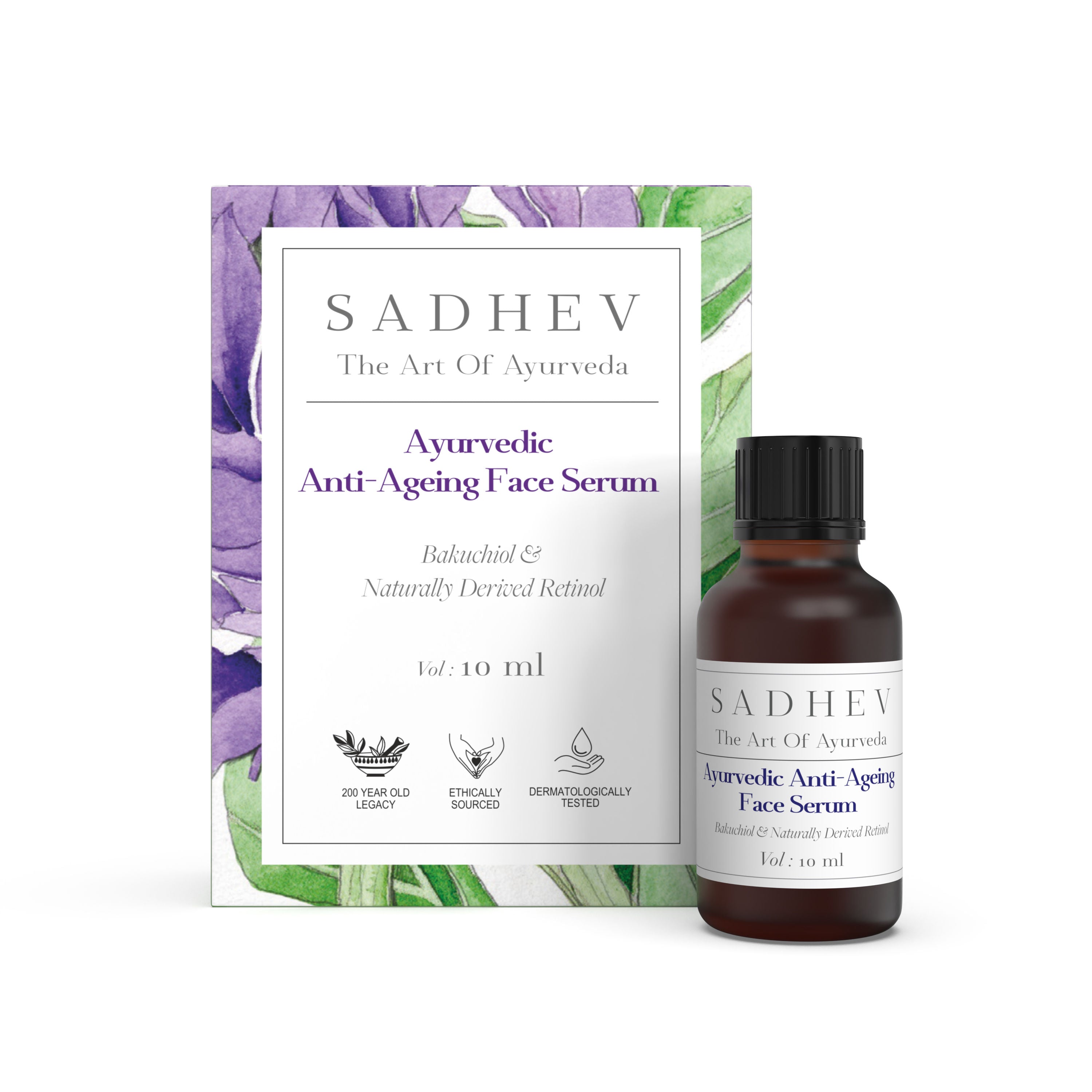 SADHEV Ayurvedic Anti-Ageing Face Serum with Bakuchiol & turally Derived Retinol, 10ml