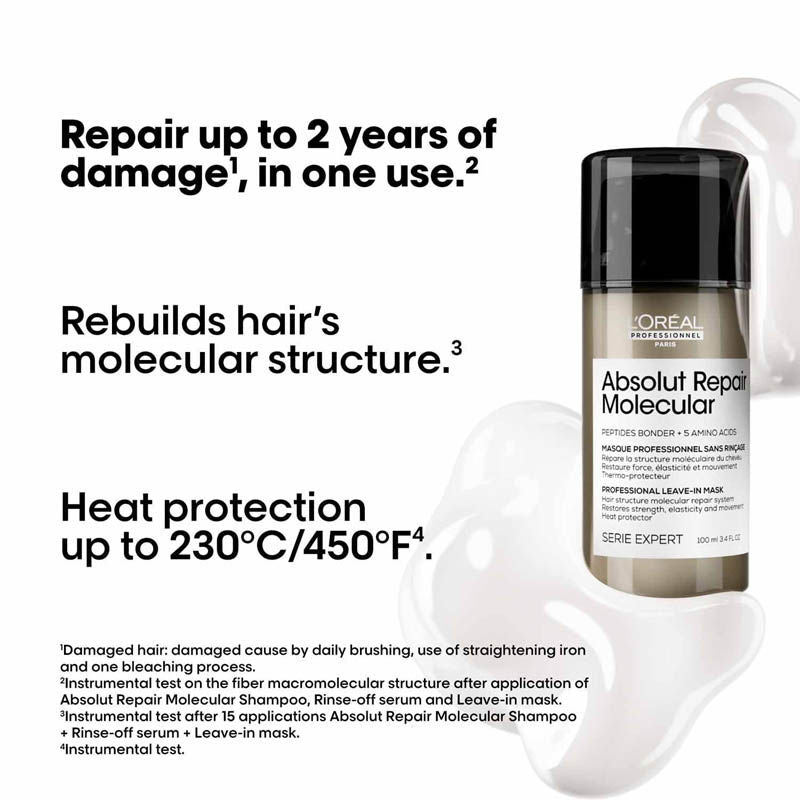 L'Oreal Professionnel Paris Absolut Repair Molecular Shampoo 1500ml | Mask 500ml | Rinse-Off Serum 250ml | Deep Repairing Leave-In Mask Cream 100ml