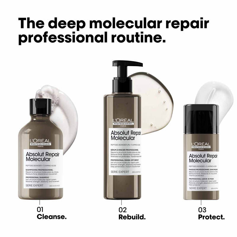 L'Oreal Professionnel Paris Absolut Repair Molecular Shampoo 1500ml | Mask 500ml | Rinse-Off Serum 250ml | Deep Repairing Leave-In Mask Cream 100ml