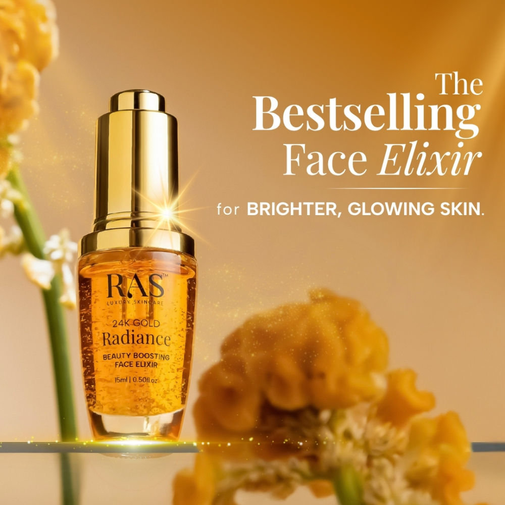RAS Luxury Oils RAS Luxury Oils 24K Gold Radiance Beauty Boosting Face Elixir Serum For Glowing Skin, 6ml