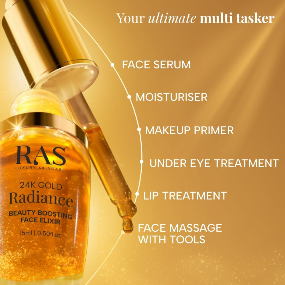 RAS Luxury Oils RAS Luxury Oils 24K Gold Radiance Beauty Boosting Face Elixir Serum For Glowing Skin, 6ml