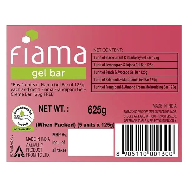 Fiama Gel Bar Celebration Pack, Variety Pack, Safe On Skin, Skin Friendly PH (Buy 4 Get 1 Free), 625g Buy at Indicrest Image 3
