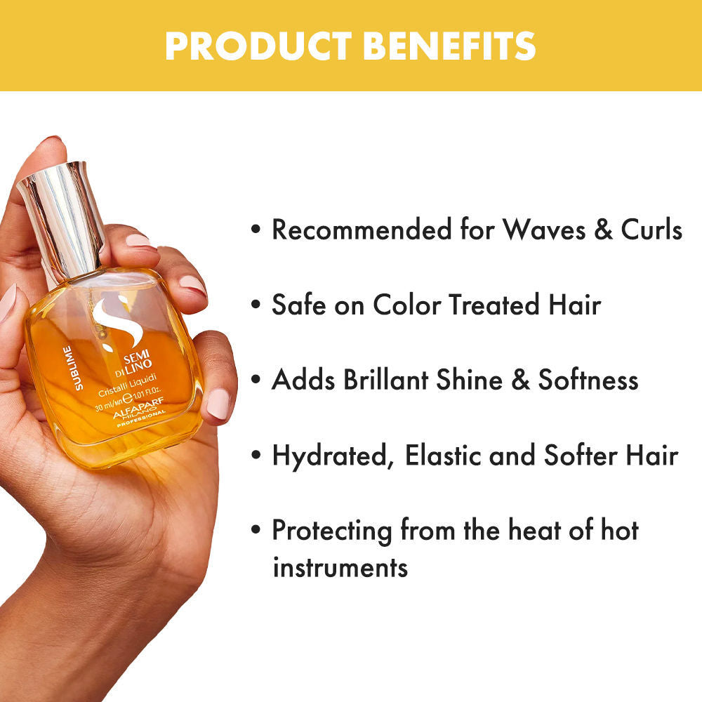 ALFAPARF MILANO Cristalli Liquidi Treatment Hair Serum, Shine Serum With Sunflower & Flaxseed Oil, 30ml