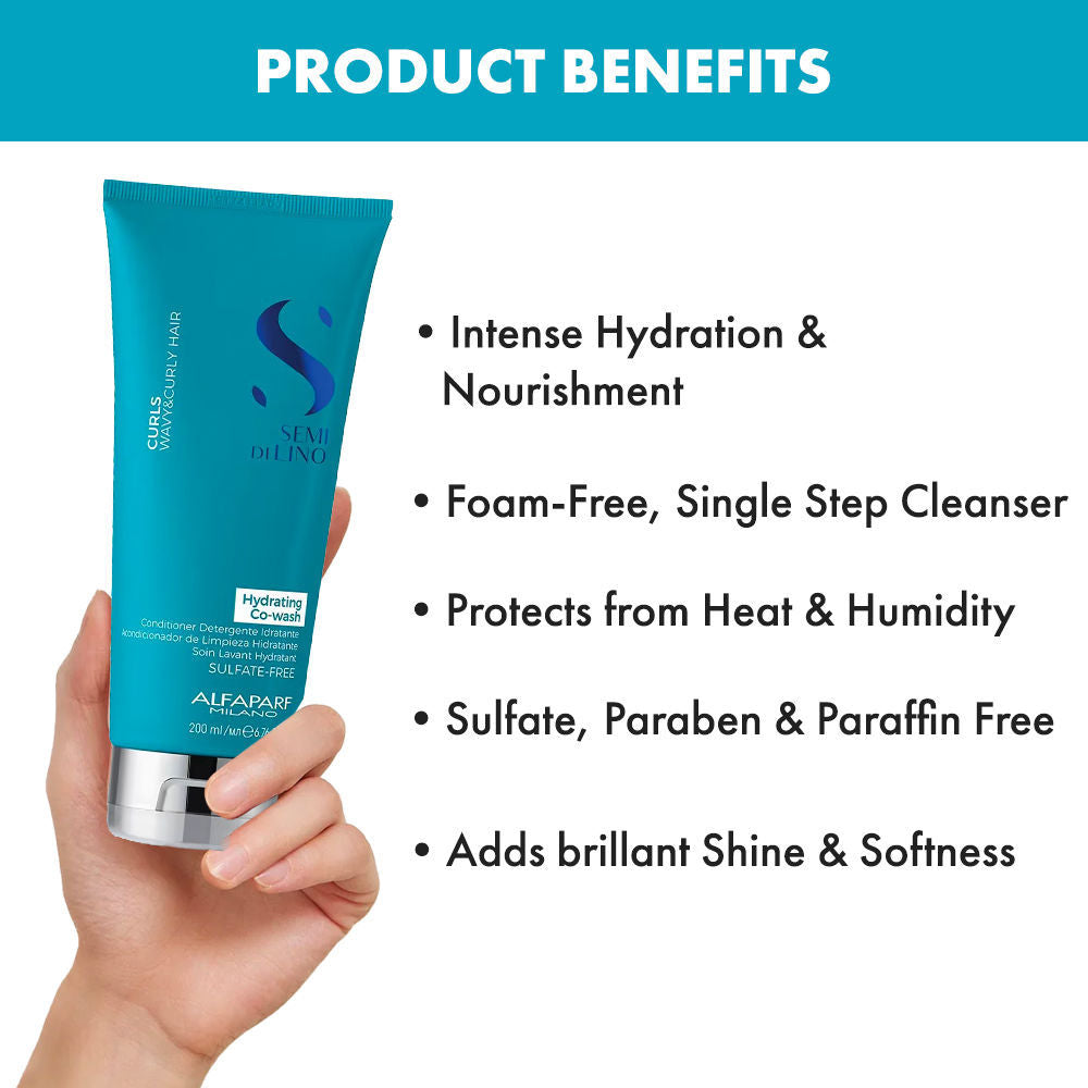 ALFAPARF MILANO Curly Hair Hydrating Co-Wash, Defines Curls, Reduces Frizz, Sulfate Free, 200ml