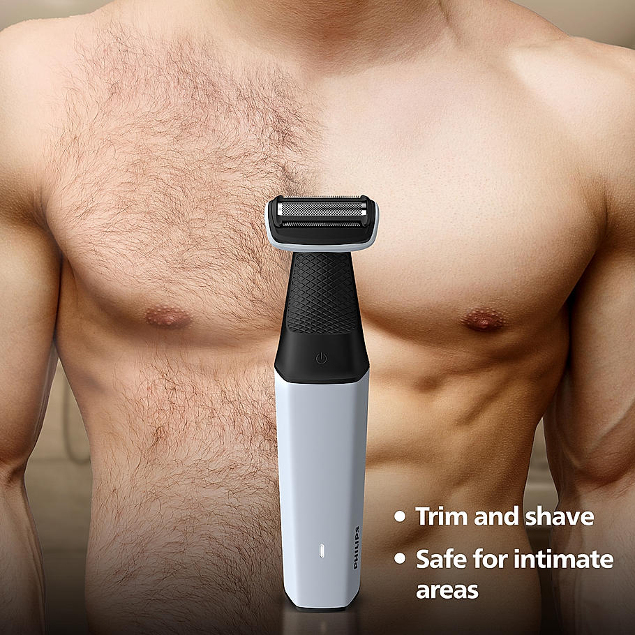 Philips Body Trimmer- for Men Clinically Tested for Sensitive Skin | Patented Pearl Tip & Hypoallergenic foil | Skin Safe Grooming I Trim or Shave Basis Your Style | Showerproof | 2 Year Warranty BG3007/01