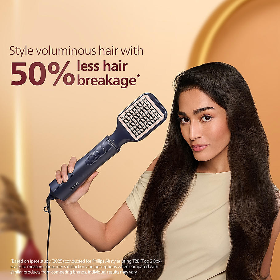 Philips 2 in 1 Airstyler | Volumizer + Blow Dryer Brush + Multi-Styler | 3X Volume & 50% Less Hair Breakage | 2 attachments for Straight and Wavy Looks | Argan Oil Infused plates & 4X more Ionic Care for Shinier, Frizz Free Hair | BHA531/10