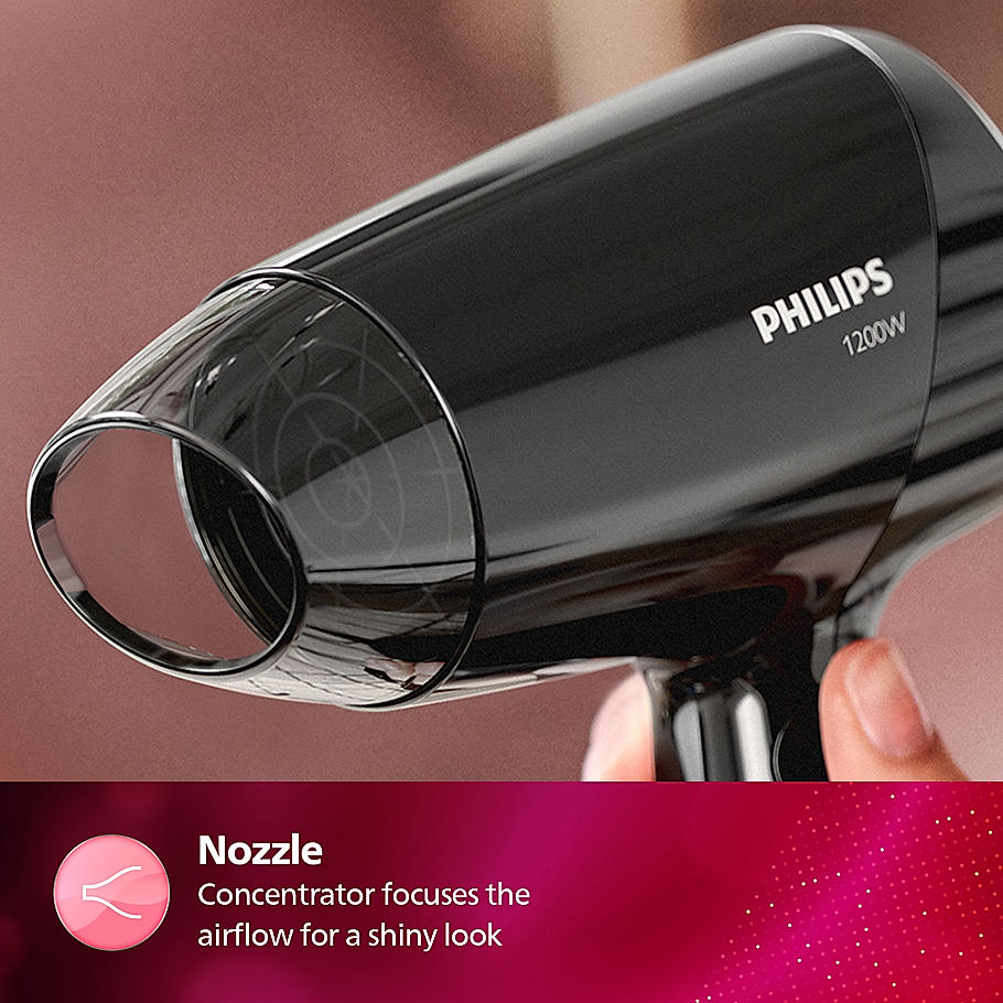 Philips Hair Dryer- Cool Air Setting | Foldable Handle, 3 Flexible Preselected Drying Setting | Compact Design | Travel Friendly | BHC010/10