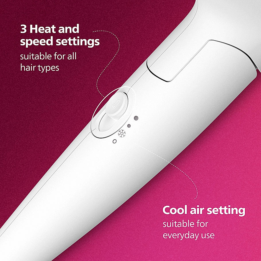 Philips Hair Dryer - | Powerful drying with less heat I 1600 W I Men and Women I Cool Shot | ThermoProtect Care I Travel friendly BHD308/30