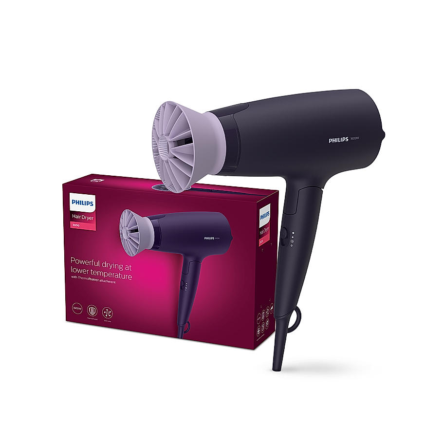 Philips Hair Dryer- Powerful Drying with Less Heat I Advanced Ionic Care for smooth and Shiny Salon Like Looks , 1600 W I Men and Women , Cool Shot , ThermoProtect Care , Travel friendly BHD318/00