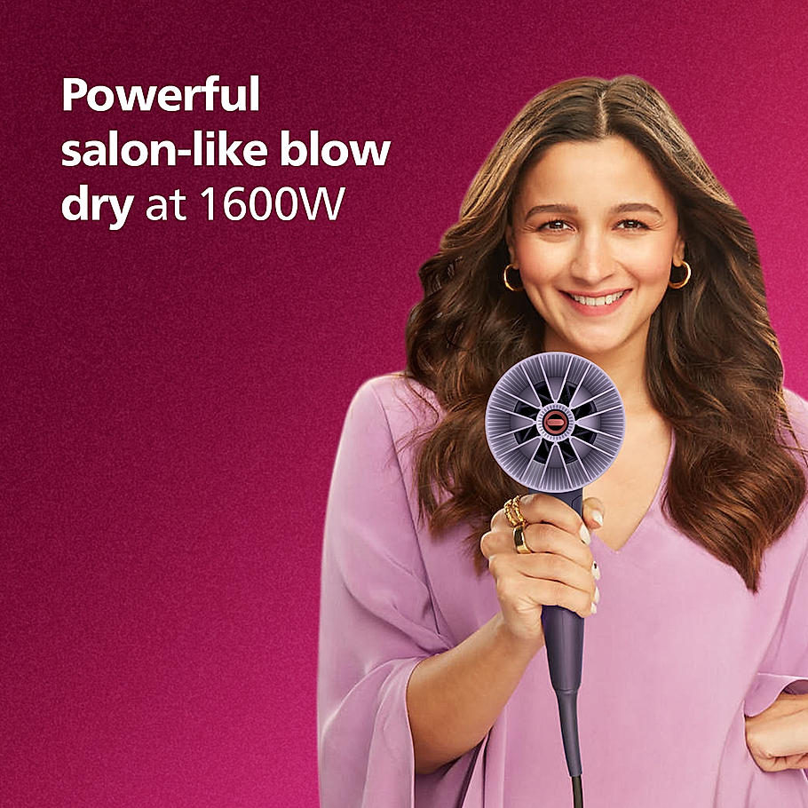 Philips Hair Dryer- Powerful Drying with Less Heat I Advanced Ionic Care for smooth and Shiny Salon Like Looks , 1600 W I Men and Women , Cool Shot , ThermoProtect Care , Travel friendly BHD318/00