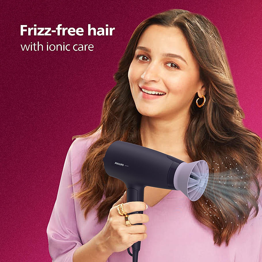 Philips Hair Dryer- Powerful Drying with Less Heat I Advanced Ionic Care for smooth and Shiny Salon Like Looks , 1600 W I Men and Women , Cool Shot , ThermoProtect Care , Travel friendly BHD318/00