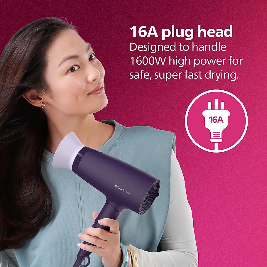 Philips Hair Dryer- Powerful Drying with Less Heat I Advanced Ionic Care for smooth and Shiny Salon Like Looks , 1600 W I Men and Women , Cool Shot , ThermoProtect Care , Travel friendly BHD318/00