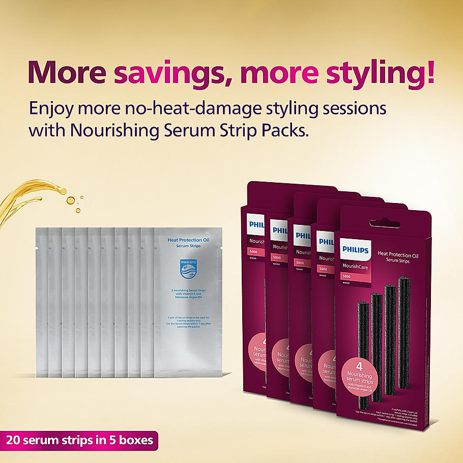 Philips NourishCare Straightener Serum Strips - I Uniquely designed pack of 20 nourishing serum strips I Replaceable Serum Strip for BHS526/00, BHS503/40, BHS507/40, BHS522/00 | BHE050/00*5