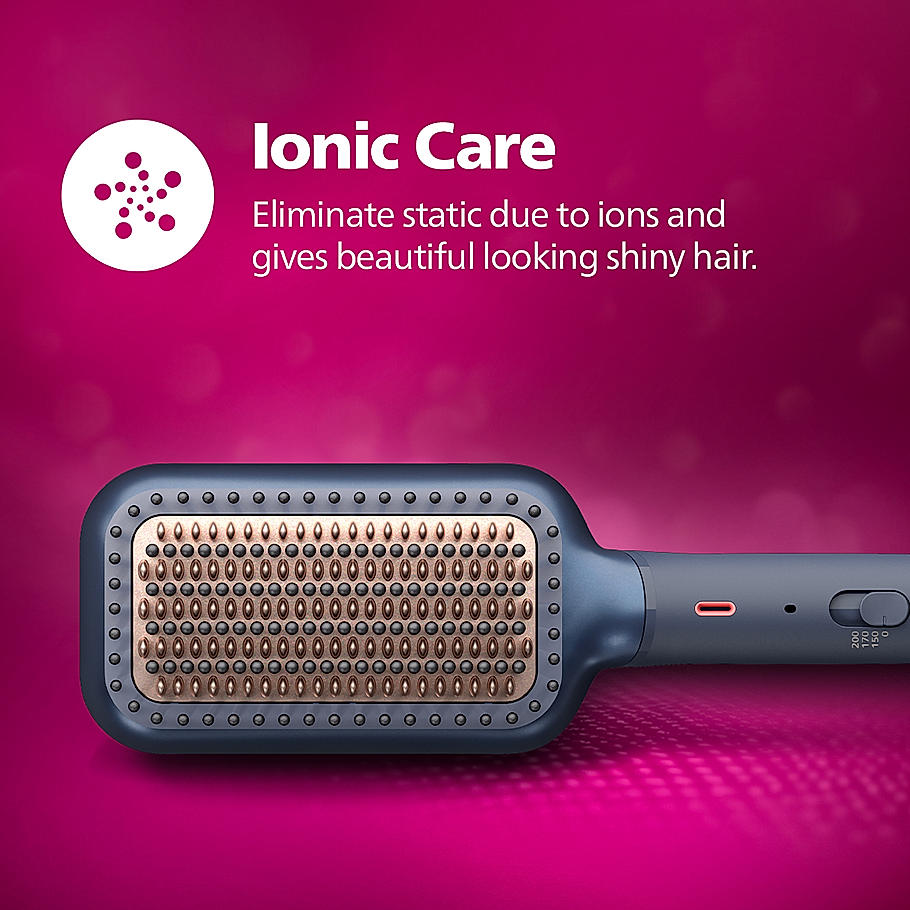 Philips Hair Straightening Brush- BHH885/10 (New) ThermoProtect Technology, Ionic care, Argan Oil Infusion & Extra Large Brush, 50 Watts, Black