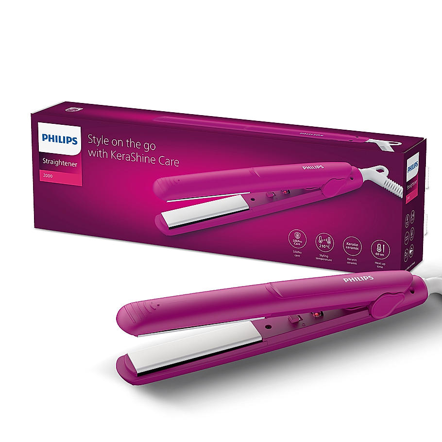Philips Hair Straightener - I SilkProtect Technology minimizes heat damage I Keratin infused Ceramic plates for glossy frizz-free straight hair | On-the-Go Travel Friendly Hair Straightener for Women | BHS252/00