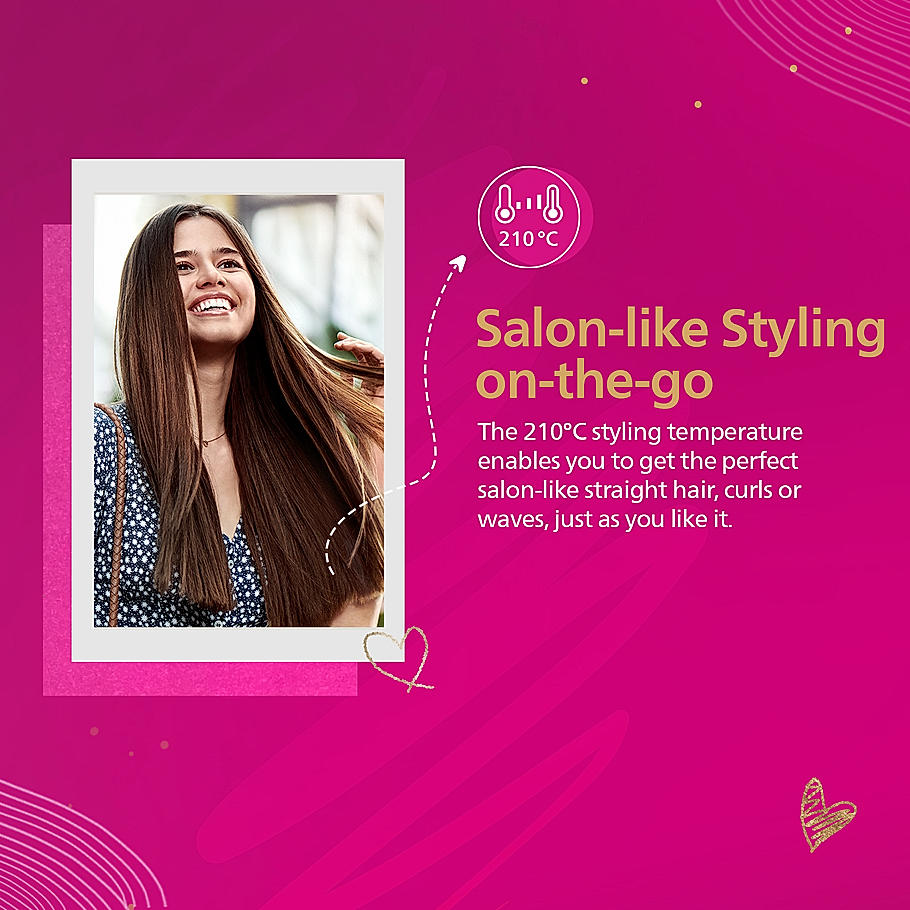 Philips Hair Straightener - I SilkProtect Technology minimizes heat damage I Keratin infused Ceramic plates for glossy frizz-free straight hair | On-the-Go Travel Friendly Hair Straightener for Women | BHS252/00