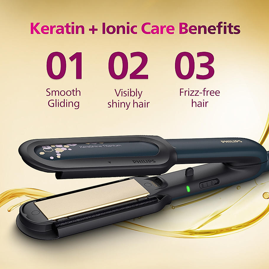 Philips NourishCare- India's First Hair Straightener designed for No Heat Damage I Uniquely designed NourishCare & KerashineCare for Styling with heat protection | BHS507/40