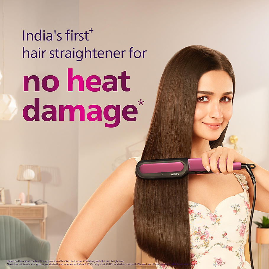Philips NourishCare- India's First Hair Straightener designed for No Heat Damage I Uniquely designed NourishCare & SilkProtectCare for Styling with heat protection | BHS522/00