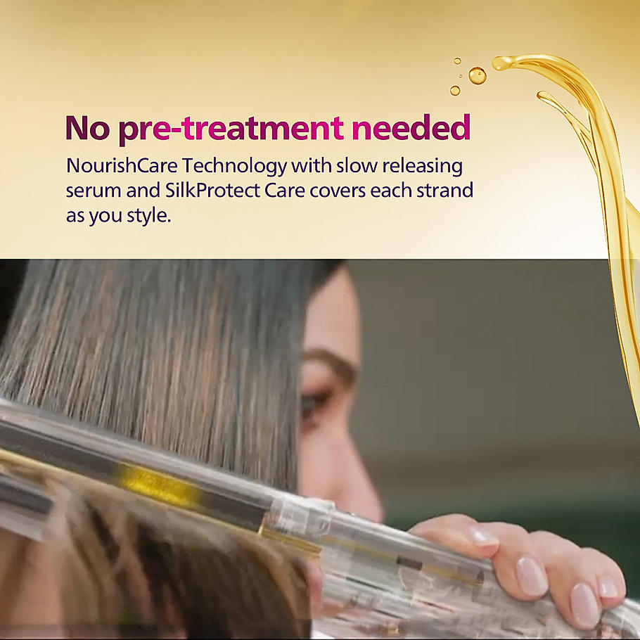 Philips NourishCare- India's First Hair Straightener designed for No Heat Damage I Uniquely designed NourishCare & SilkProtectCare for Styling with heat protection | BHS522/00