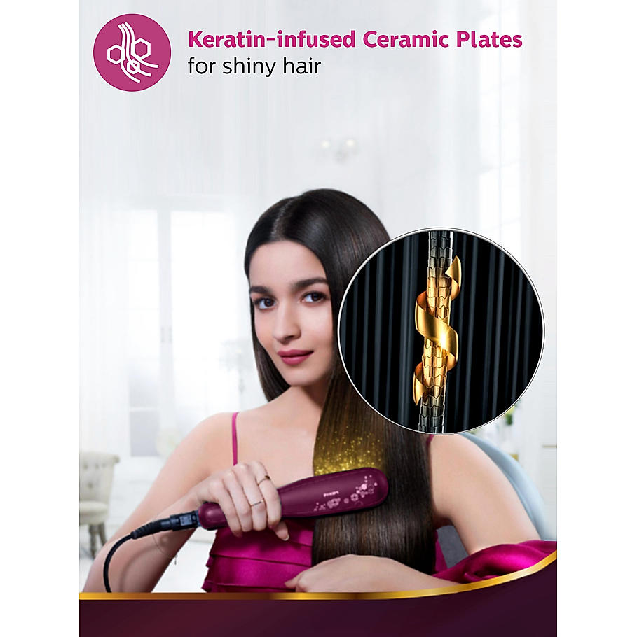 Philips Hair Straightener - | Kerashine Titanium Wide Plate | Silkprotect Technology | BHS738/00