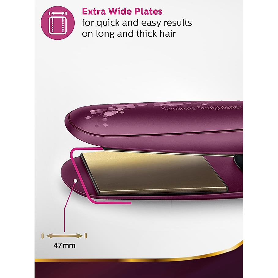 Philips Hair Straightener - | Kerashine Titanium Wide Plate | Silkprotect Technology | BHS738/00