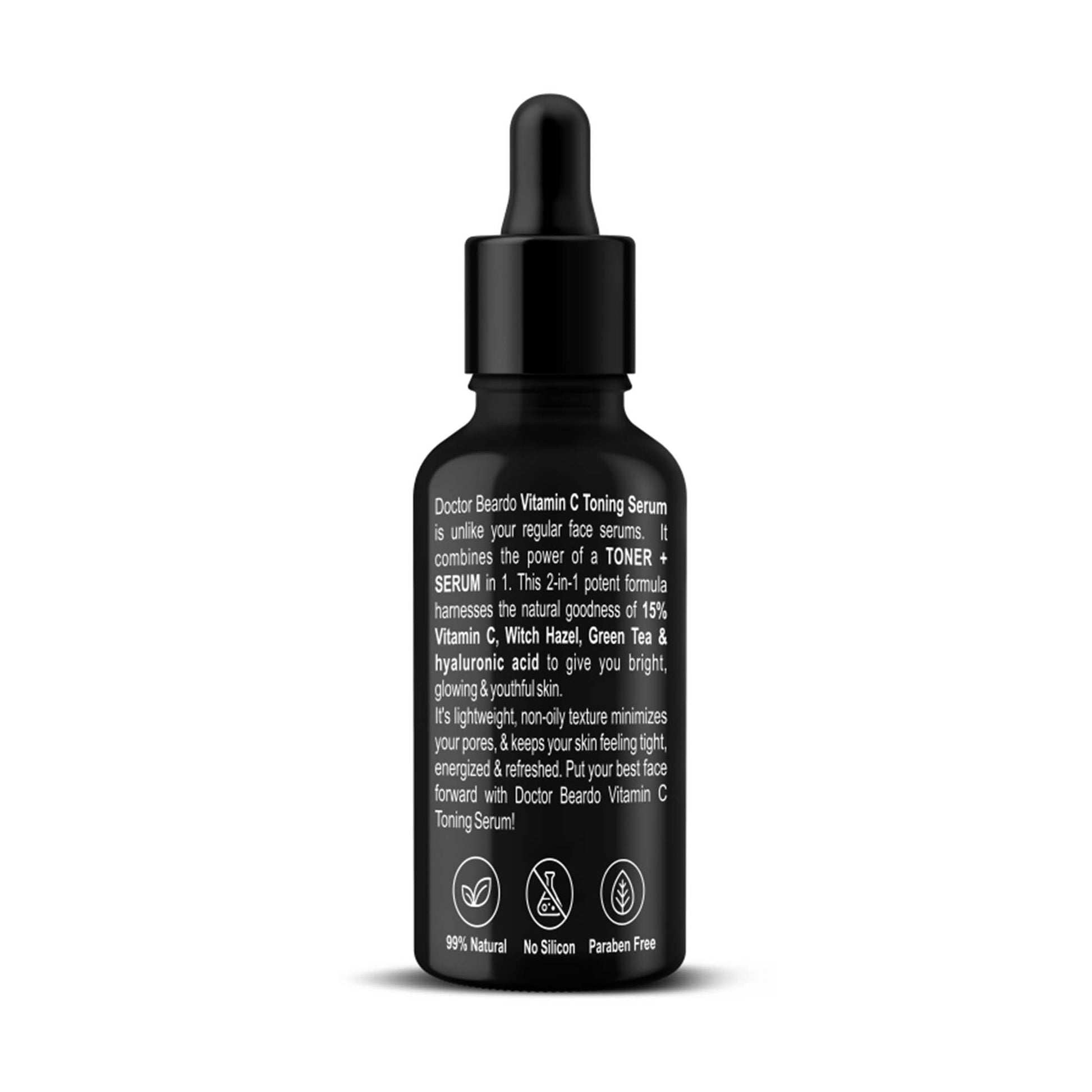 Beardo Serum with green tea leaves and Vitamin E capsules.
