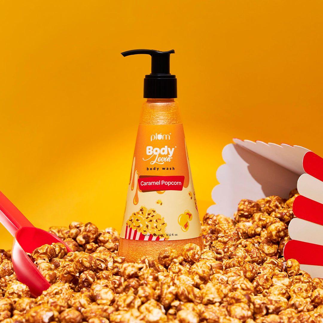 Plum Caramel Popcorn Body Wash by Plum BodyLovin' | SLS-Free | Hydrating Formula | Warm Caramel Fragrance | Aloe-Infused Body Wash, 240ml
