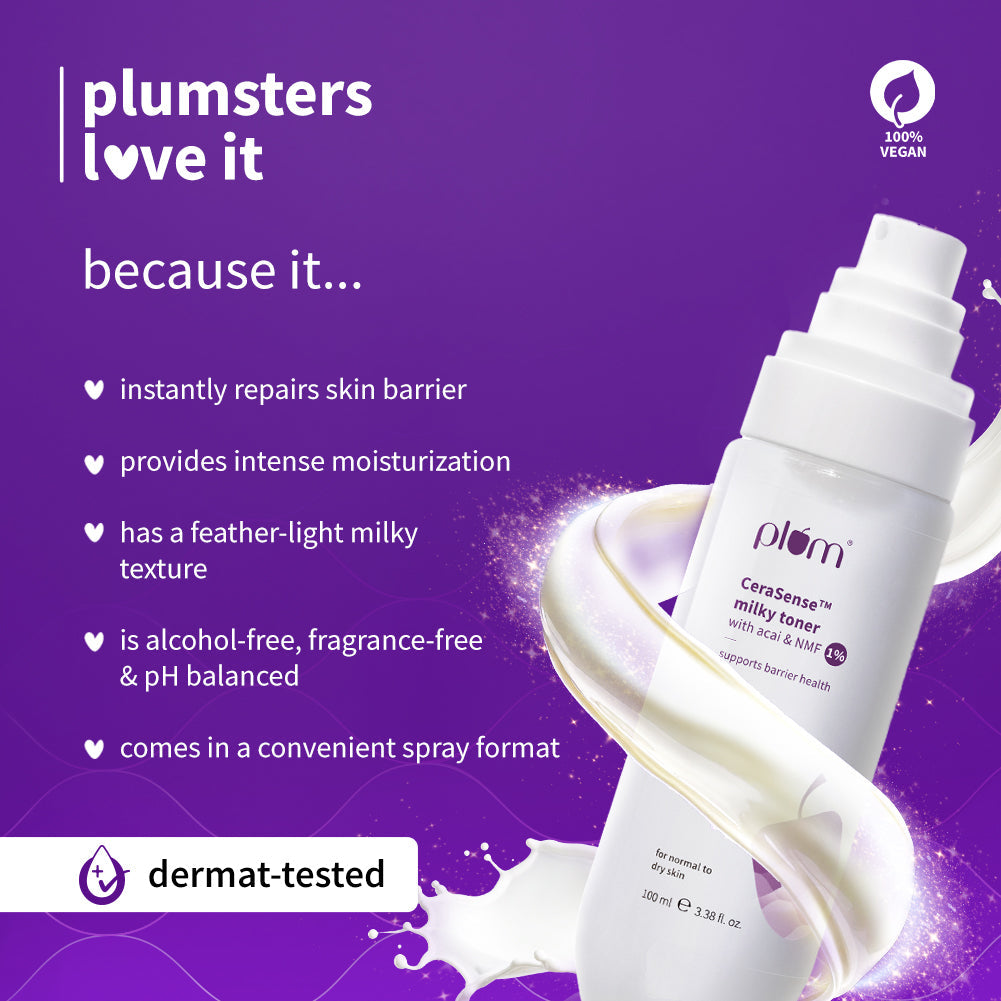 Plum CeraSense™ Milky Toner with Ceramides & Peptides | Instant Barrier Repair | Intense Moisturization | Dermat-Tested, 100ml