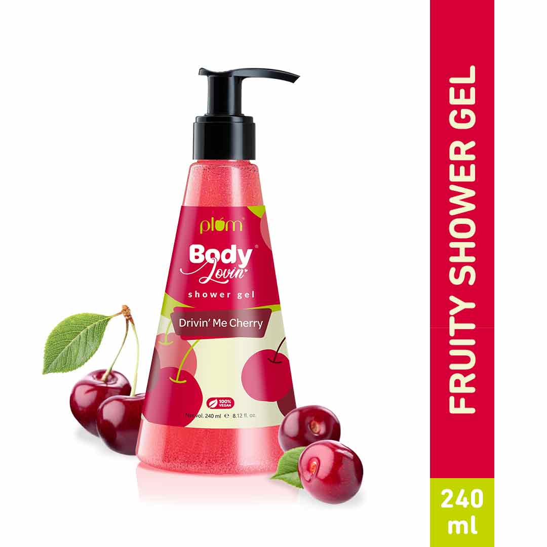 Plum Drivin' Me Cherry Shower Gel by Plum BodyLovin' | SLS-Free | Hydrating Formula | Sweet Cherry Fragrance | Aloe-Infused Body Wash, 240ml