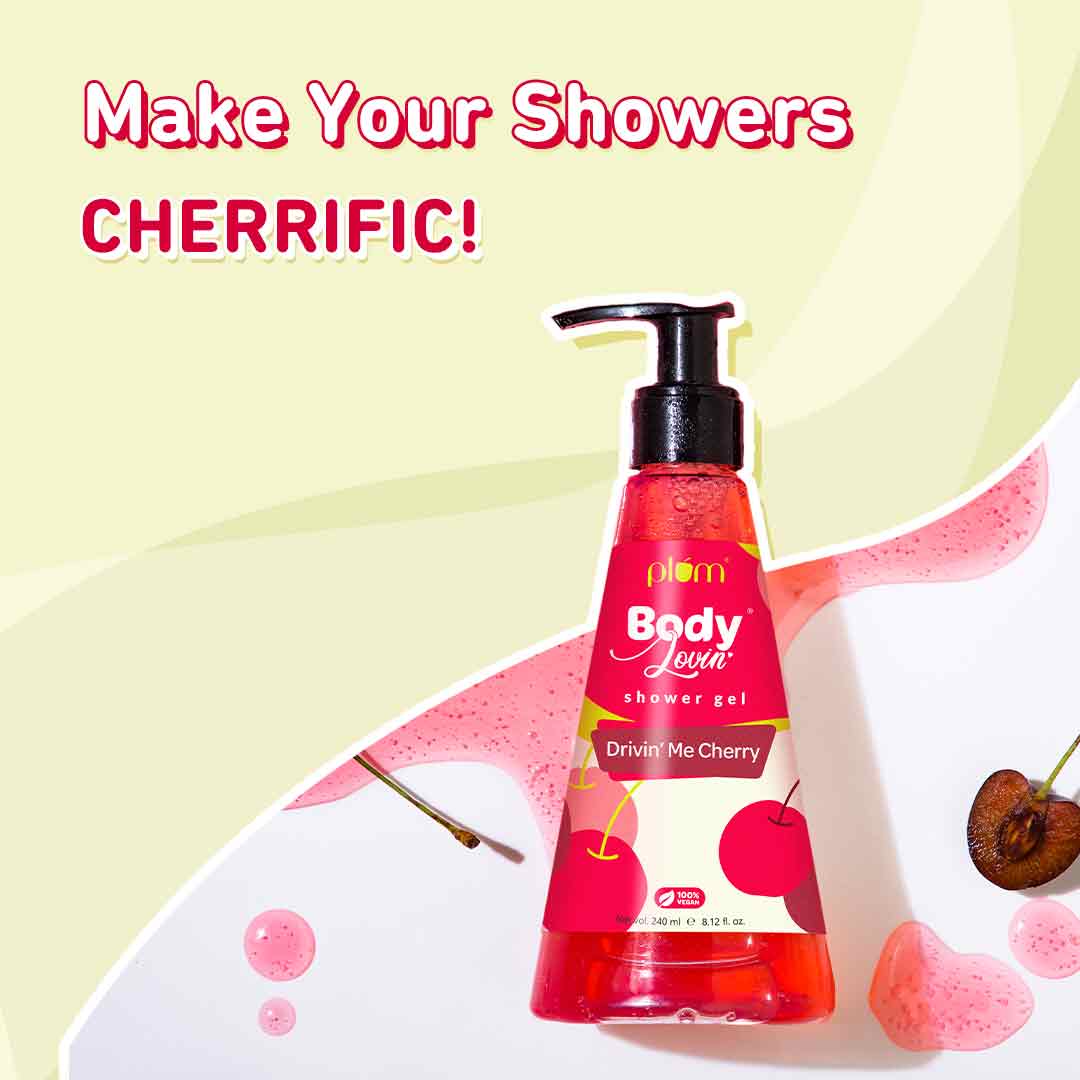 Plum Drivin' Me Cherry Shower Gel by Plum BodyLovin' | SLS-Free | Hydrating Formula | Sweet Cherry Fragrance | Aloe-Infused Body Wash, 240ml