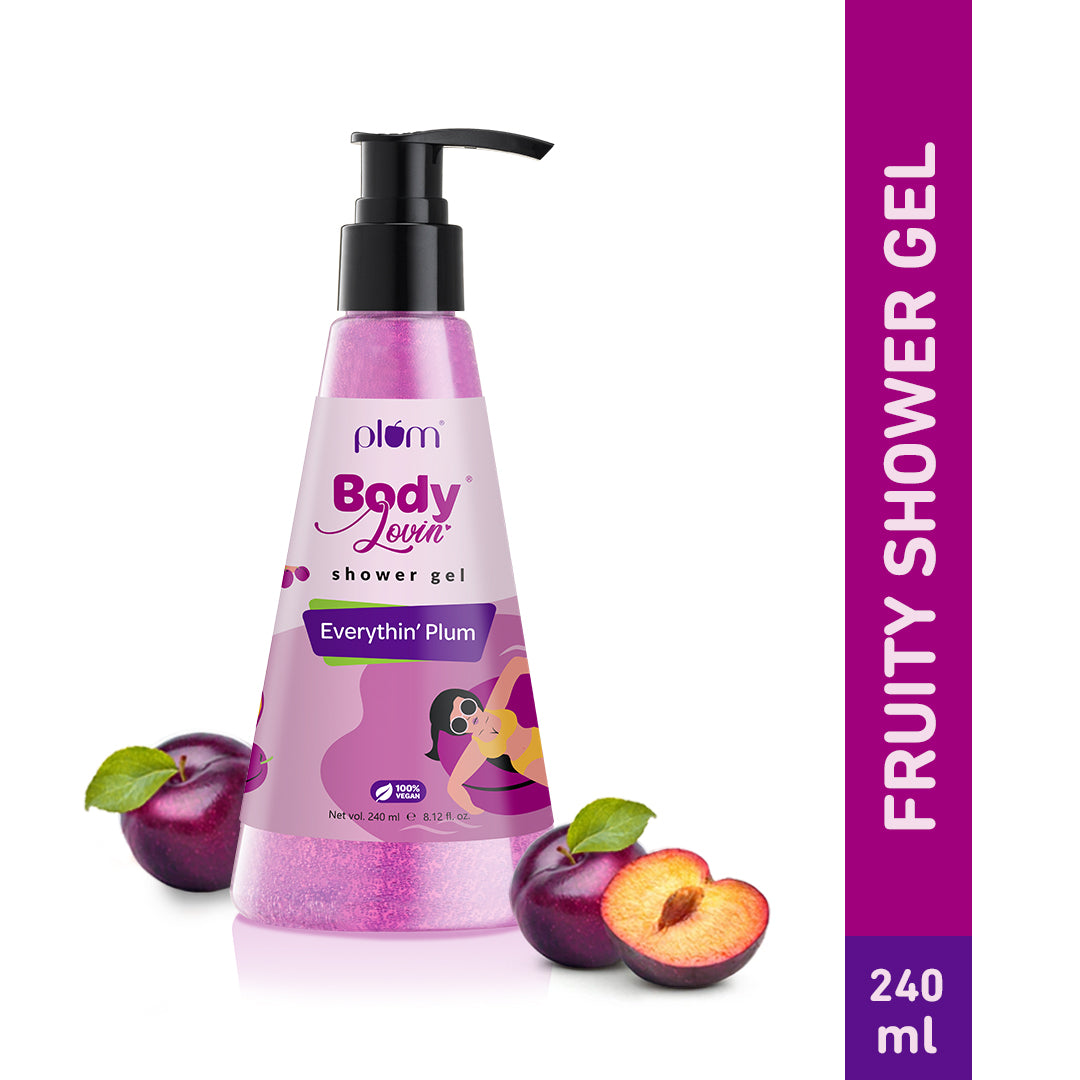 Plum Everythin' Plum Shower Gel by Plum BodyLovin' | SLS-Free | Hydrating Formula | Peppy Fruity Fragrance | Aloe-Infused Body Wash, 240ml