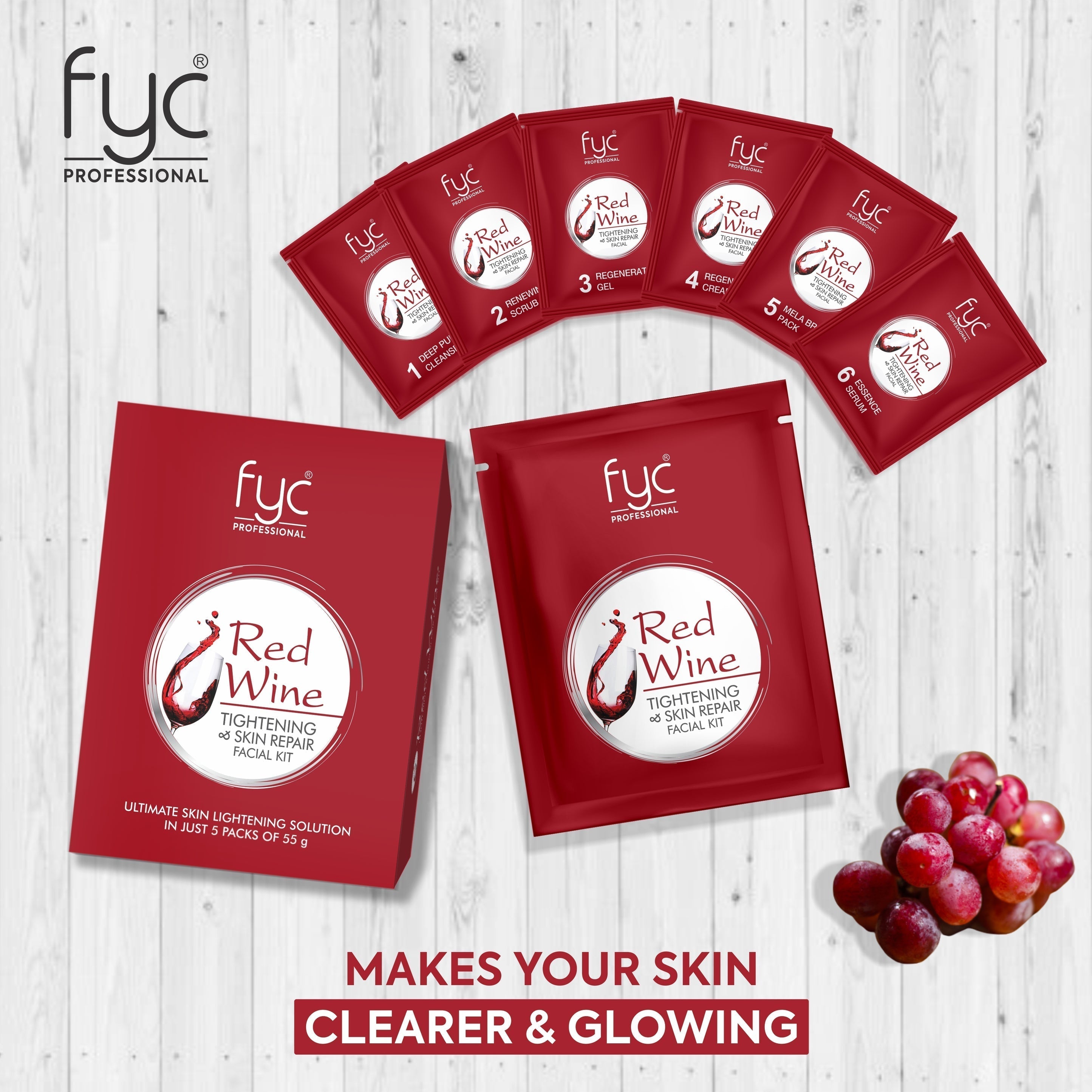 FYC Professional Red Wine Facial Kit – 6 Step Pouch Display