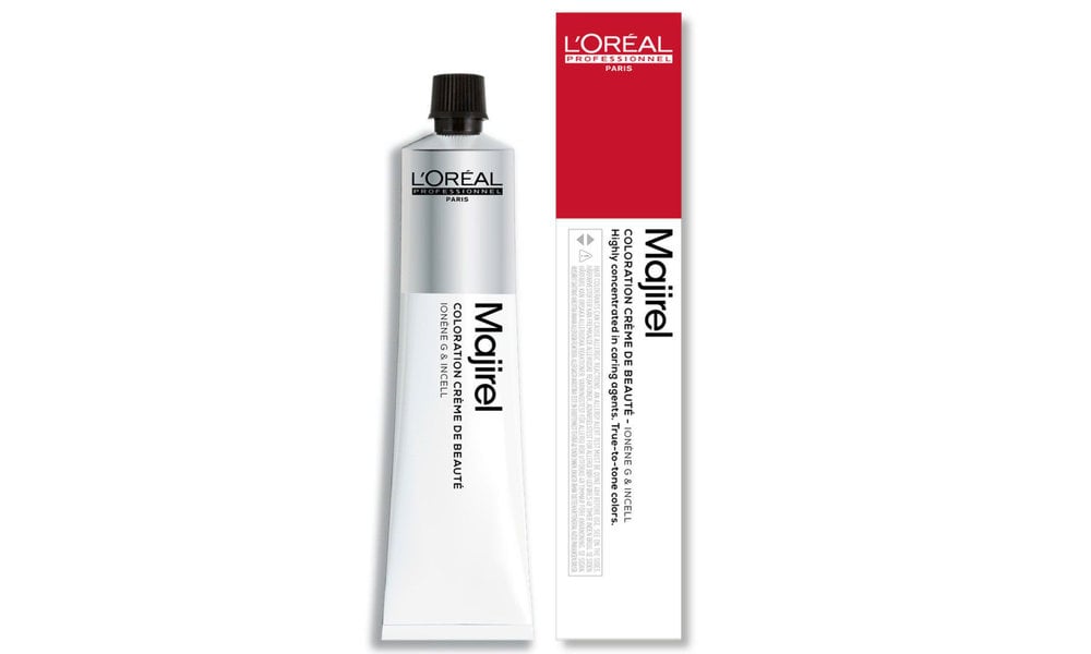 Front view of Majirel 6.62 Iridescent Red Dark Blonde tube.