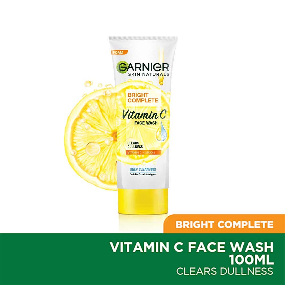 Garnier Vitamin C Facewash tube on white background