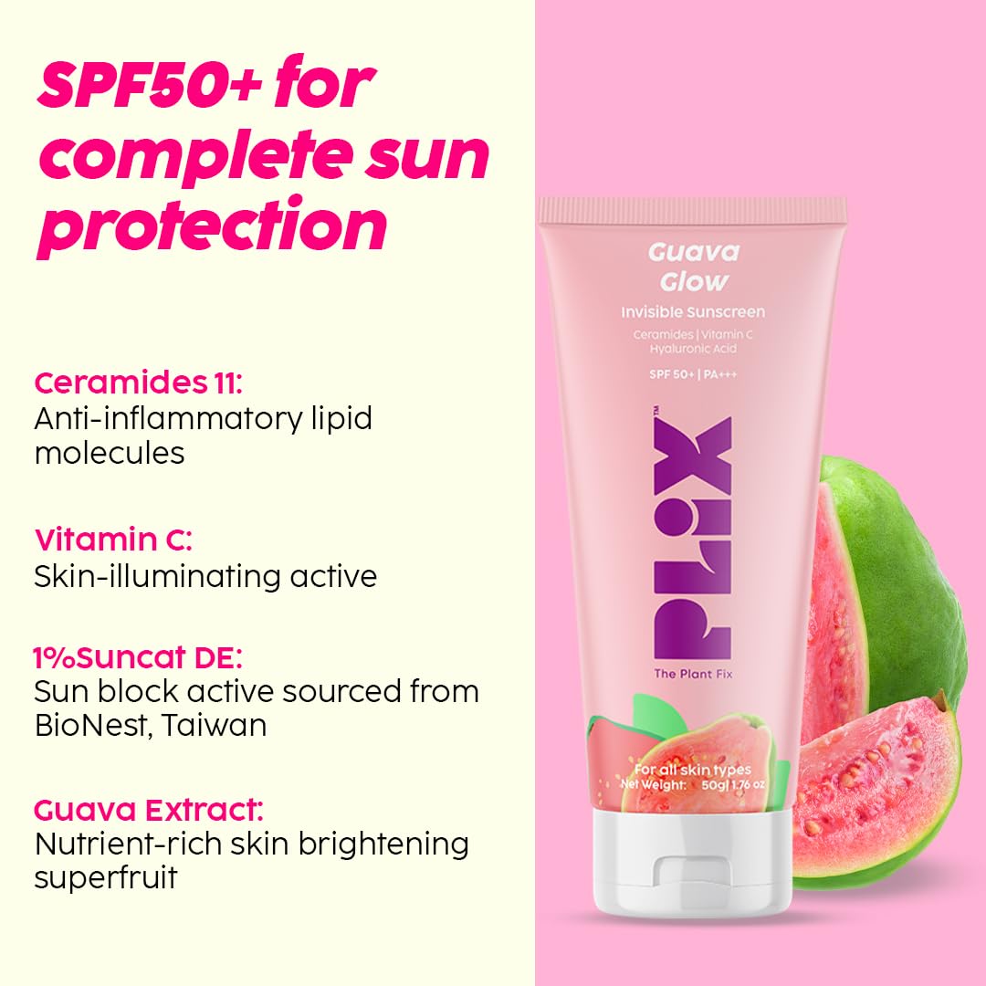 Plix Guava Glow Invisible Dewy Sunscreen with SPF50+ PA+++ | 50g Buy at Indicrest Image 2