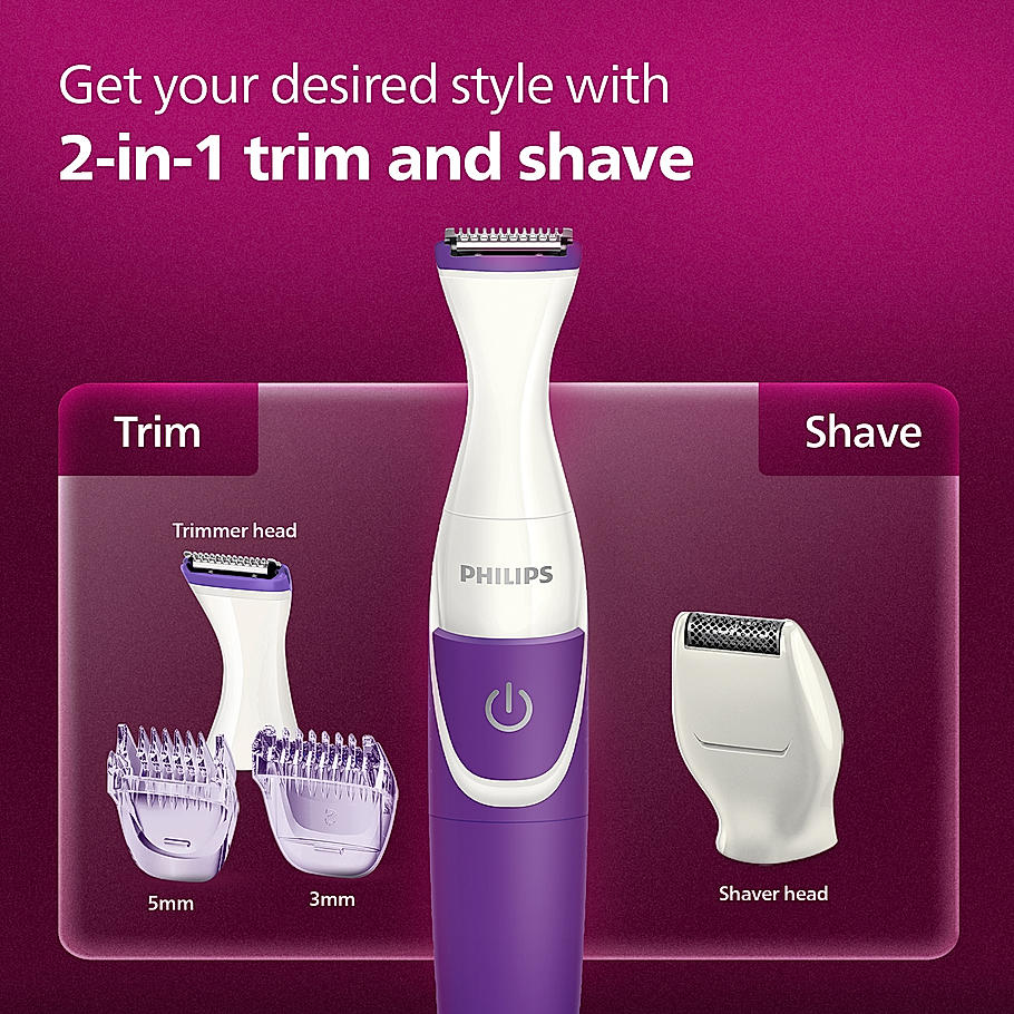 Philips Rechargeable Cordless Wet & Dry Trimmer- for Women | Bikini Trimmer with 3 Length Settings BRT383/15