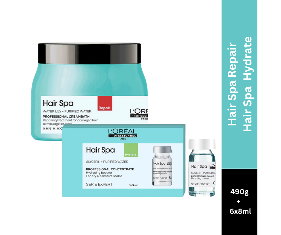 L’Oreal Professionnel Hair Spa Repair Creambath, 490g | Hair Spa Hydrating Concentrate 6×8ml Combo