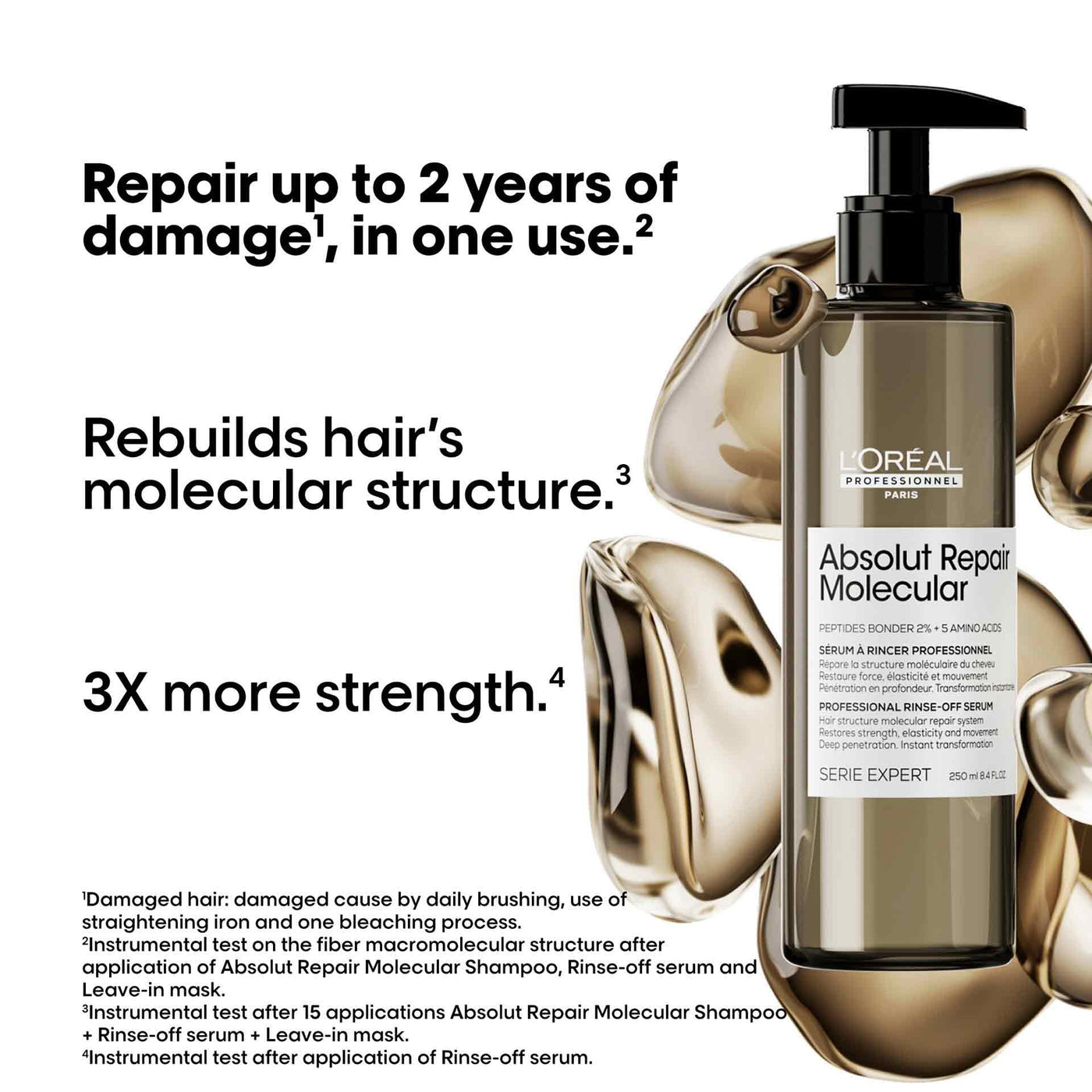 L'Oreal Absolut Repair Molecular Shampoo 300ml | Molecular Mask 250ml | Rinse-Off Serum 250ml | Deep Repairing Leave-In Cream 100ml