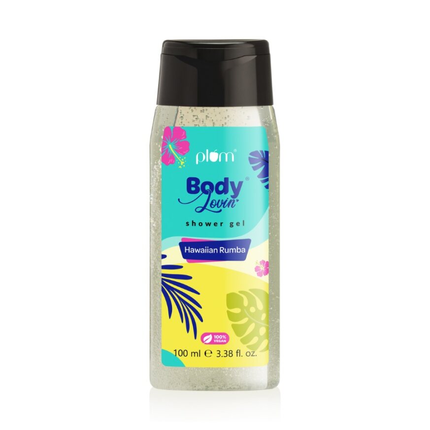 Plum Plum BodyLovin' Hawaiian Rumba Shower Gel (100ml) | Body Wash | Travel-Friendly | Beachy Fragrance | Super-Lathering | SLS-Free | Hydrating Formula | Fresh Beachy Fragrance | Aloe-Infused Body Wash, 100ml