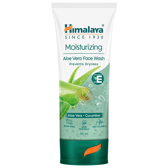 Himalaya Moisturizing Aloe Vera Face Wash 50 ml tube front Buy at Indicrest