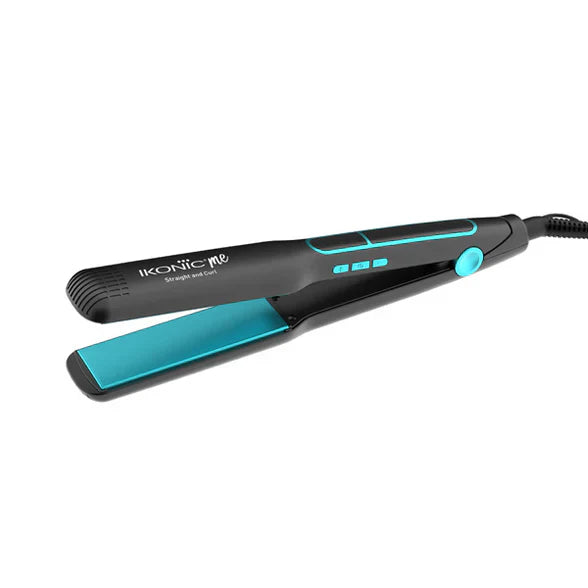 Ikonic Me 2 in 1 Straight and Curl-Wide Hair Iron, Black & Teal - Indicrest