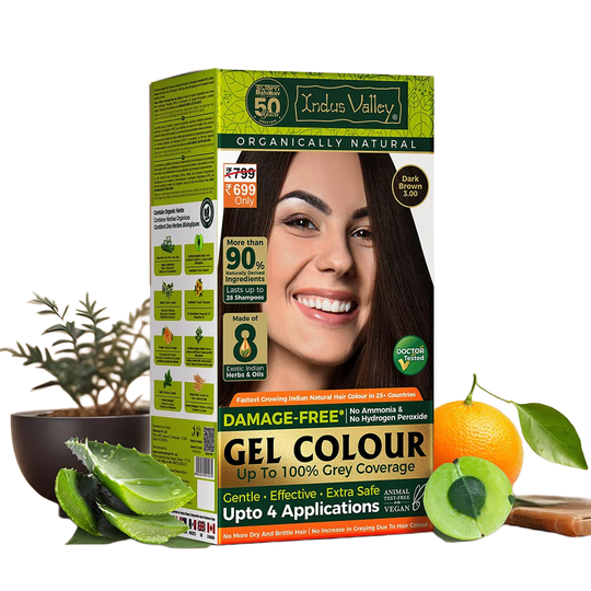 INDUS VALLEY Damage Free Natural Gel Hair Colour for Men and Women, Ammonia & PPD Free Natural and Organic Hair Colour with 100% Grey Coverage, Long Lasting Hair Color Dark Brown 3.00 – 220ml – 4 Time Application