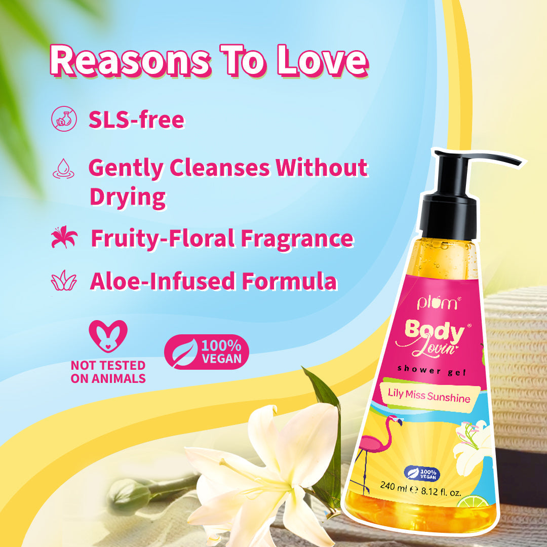 Plum Lily Miss Sunshine Shower Gel by Plum BodyLovin' | SLS-Free | Hydrating Formula | Fruity-Floral Fragrance | Aloe-Infused Body Wash, 240ml