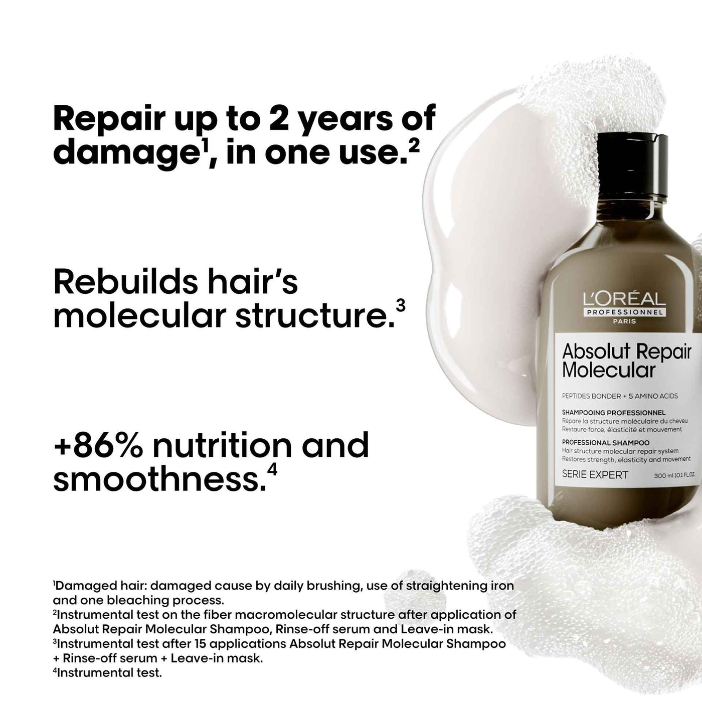 L'Oreal Absolut Repair Molecular Shampoo 300ml | Molecular Mask 250ml | Rinse-Off Serum 250ml | Deep Repairing Leave-In Cream 100ml