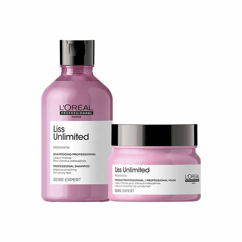 L'Oreal Professionnel Liss Unlimited Shampoo, 300ml and Hair Mask, 250g Combo for Frizzy Hair