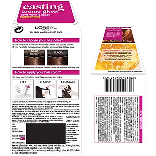 L'Oreal  Paris Casting Crème Gloss - Small Pack, 45g - 500 Medium Brown3